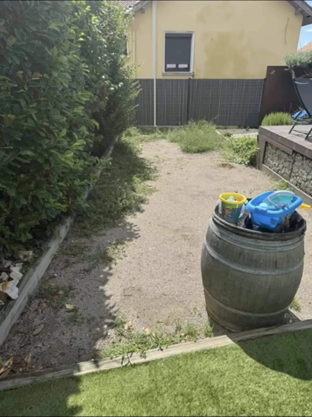 Allée de jardin avec végétation sur les bordures